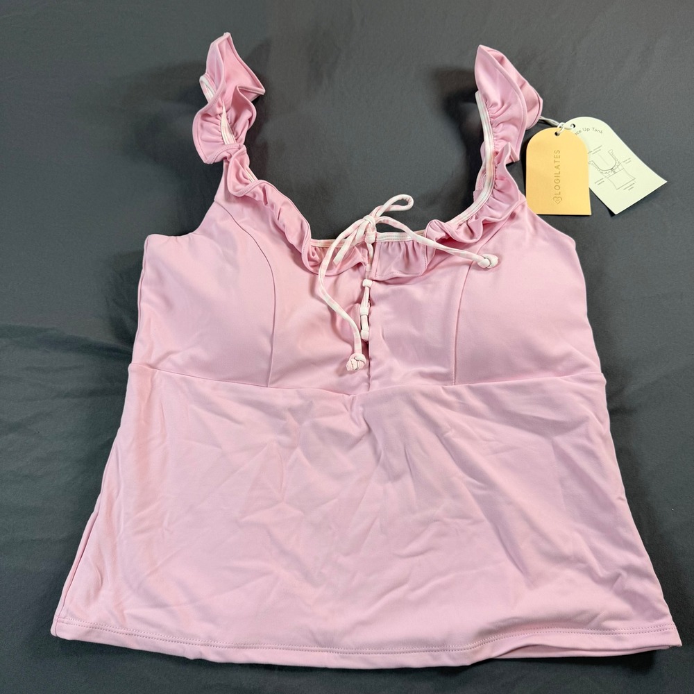 Blogilates Ruffle Lace Up Tank Light Pink XL 214202043 Workout Top NWT